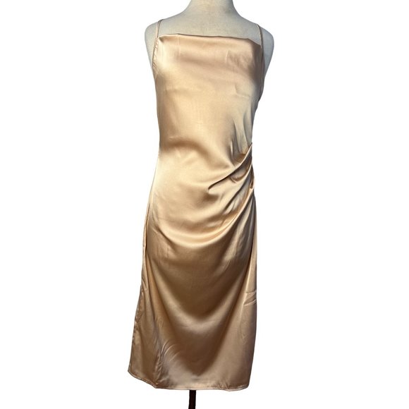 SHEIN Dress Petite Large Tan Sheath Midi adj Straps Zip Scoop Neck - Picture 14 of 15